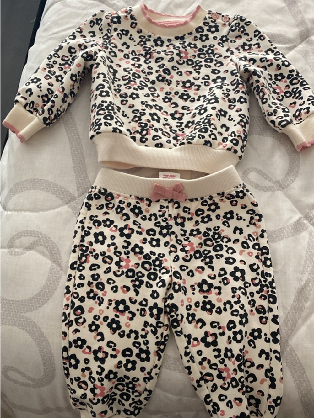 Rachel Zoe Cream Leopard-Print Set with Pink and Black Accents